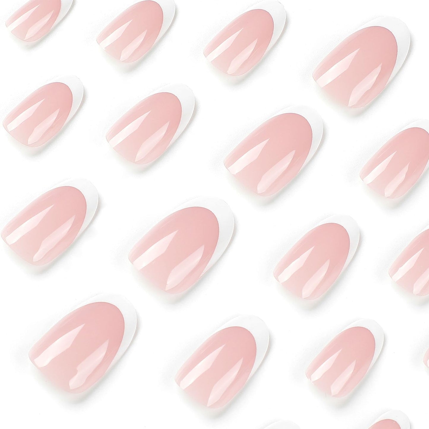 FJSMTOPl Press on Nails - White French Tip Fake Nails - Short False Nails Press ons - Acrylic Glue on Nails - Cute Artificial Stick on Nail for Women Manicure 24pcs