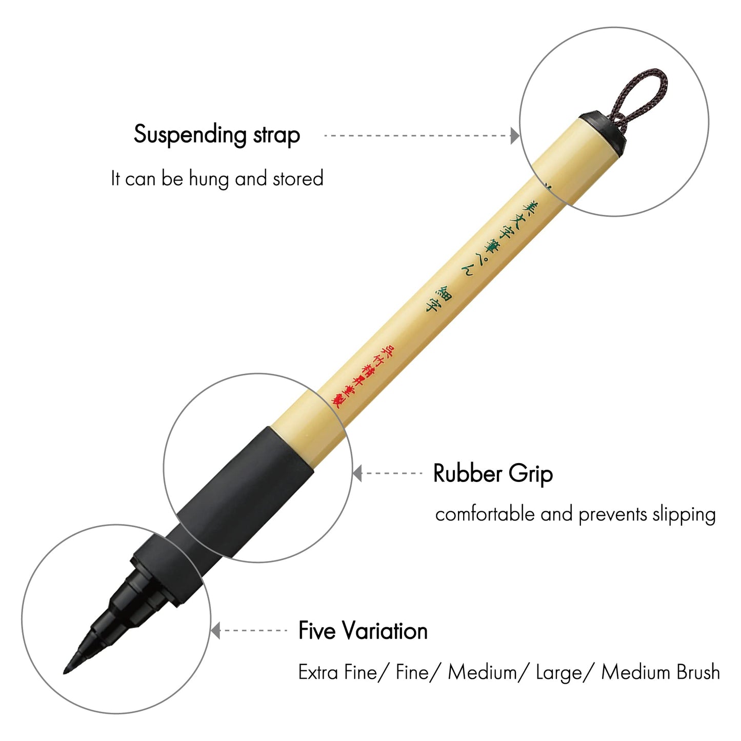 Kuretake Bimoji Brush Pen, 5 pcs set (Extra Fine, Fine, Medium, Large, Medium Brush), great for Calligraphy, Hand lettering and Illustration, for Beginners and Professional, Made in Japan