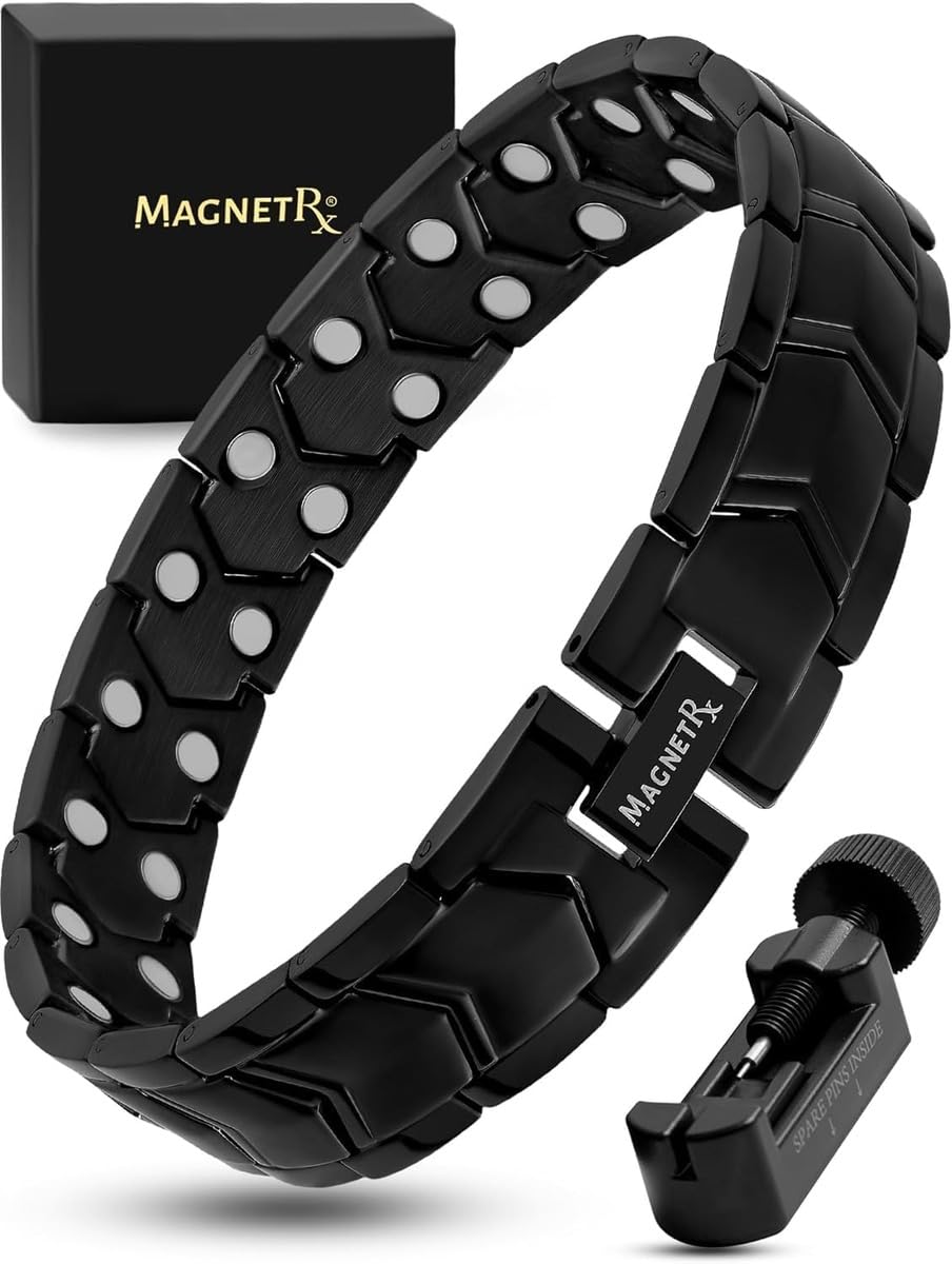 MagnetRX® Ultra Strength Magnetic Bracelet – Effective Stainless Steel Magnetic Bracelets for Men – Adjustable Length with Sizing Tool for Perfect Fit (Black)