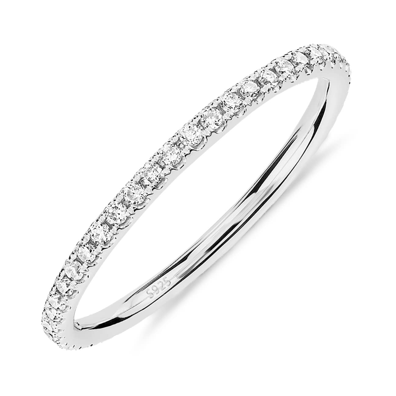 PAVOI 18K White Gold Vermeil 925 Sterling Silver Stackable CZ Ring for Women | Thin Band for Stacking | Simulated Diamond Eternity Wedding Band | Size 7