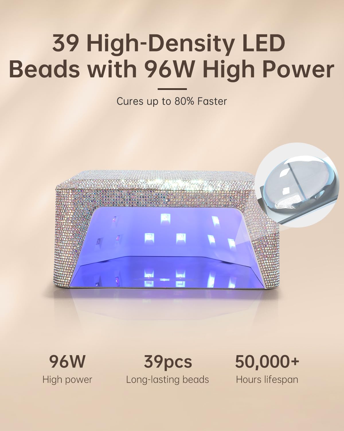 CHRISTINE SHELLY UV Nail Lamp, Rechargeable LED Nail Lamp Sparkly Gel Polish Light 4 Timer Setting Professional Quick Dry Curing Lamp with Display Auto Sensor for Salon & Home, AB Diamond