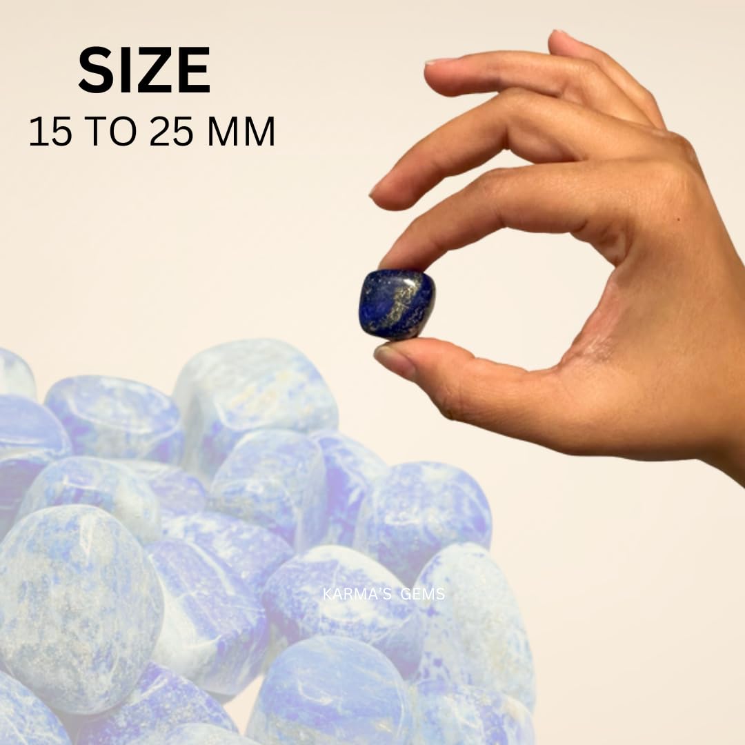 Karma Gems Lapis Lazuli Tumbled Stones Natural Crystal Kit for Reiki Healing Crystal Polished, Tumble Stones, Chakra Balancing, Reiki Gift, Home Decor (15-25 MM)