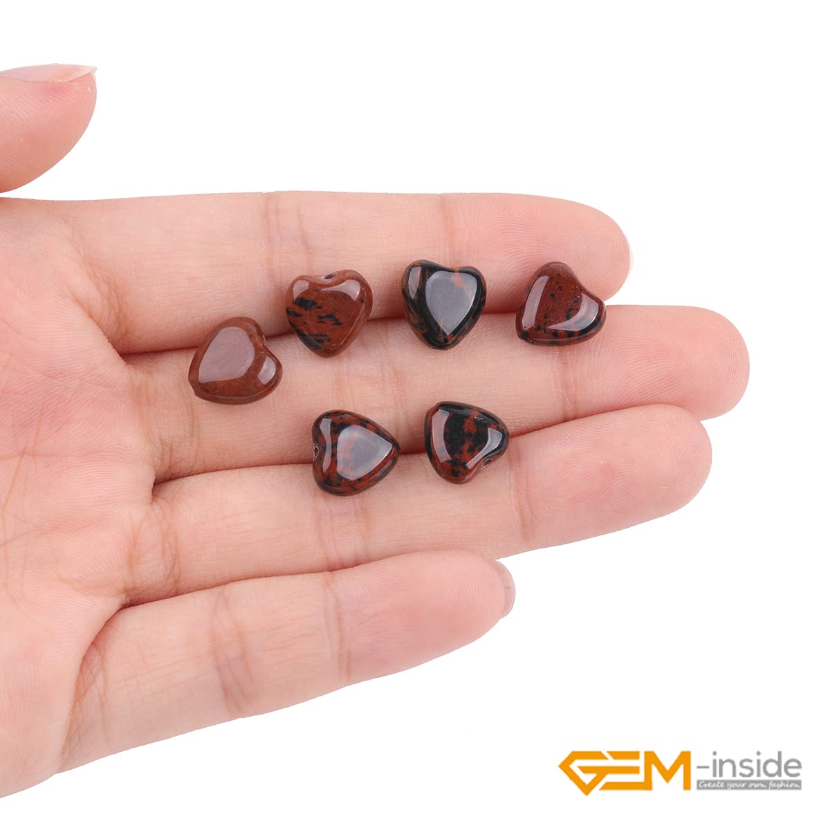 GEM-Inside 10mm Heart Charms Natural Coffee Brown Gold Swan Jasper Gemstone Stone Beads for Jewelry Making Full 15" Strand Power Energy Healing Chakra Stone Beads