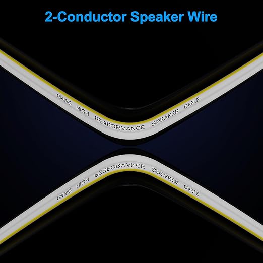 Mygatti 16AWG Speaker Wire 200 FT, 16/2 Gauge Audio Speaker Wire, for Car Speakers Stereo, Home Theater, Automotive Wire, White Jacket with Yellow Polarity Marker, CCA, 2 Conductors Electrical Wire