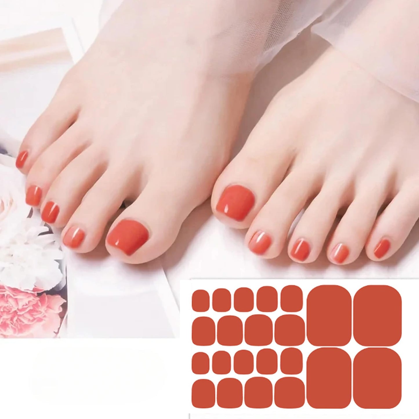 WOKOTO 20 Sheets Toe Nail Stickers Solid Color Full Nail Wraps for Women Nails, Pink - Red Nail Polish Strips for Toes Nails Art Stickers Decals Self Adhesive Nail Polish Wraps Toenail Strips