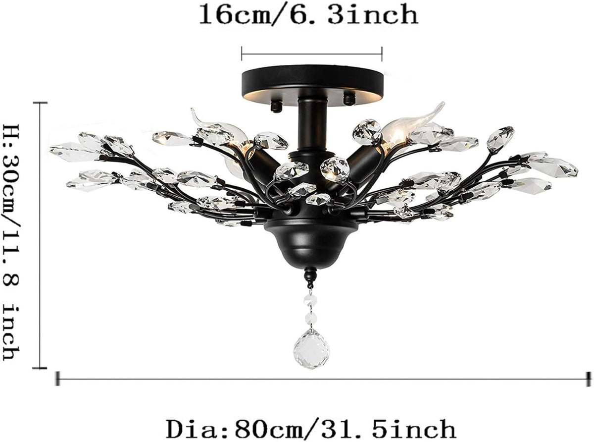 Ganeed Crystal Ceiling Light,Vintage Chandelier, Modern Elegant K9 Crystal Glass Chandelier Flush Mount Ceiling Lighting Fixture for Living Room Bedroom Restaurant Porch- Matte Black - 5 Lights