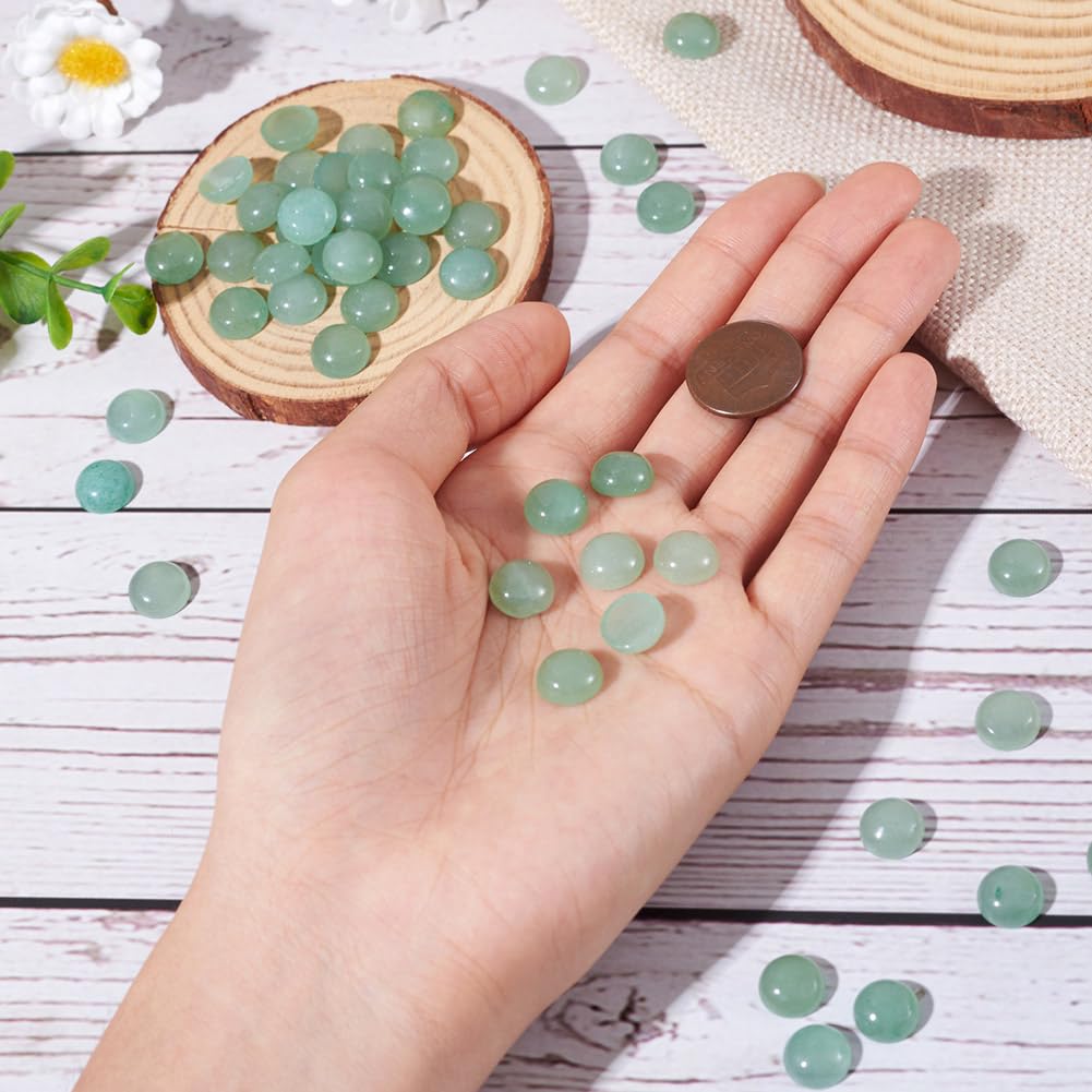 Fashewelry 50Pcs Natural Green Aventurine Cabochon Stone Half Round Beads 10mm Tiny Flat Back Gemstone Chakra Healing Crystal Cover Cabs for Jewelry Making