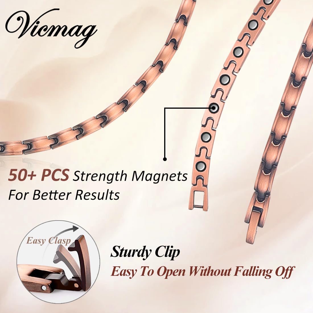 Vicmag Copper Magnetic Necklace for Women - Ultra Strength Magnets-99.9% Solid Pure Copper 2PCS Ring Necklace Set for Neck Adjustable Light Weight