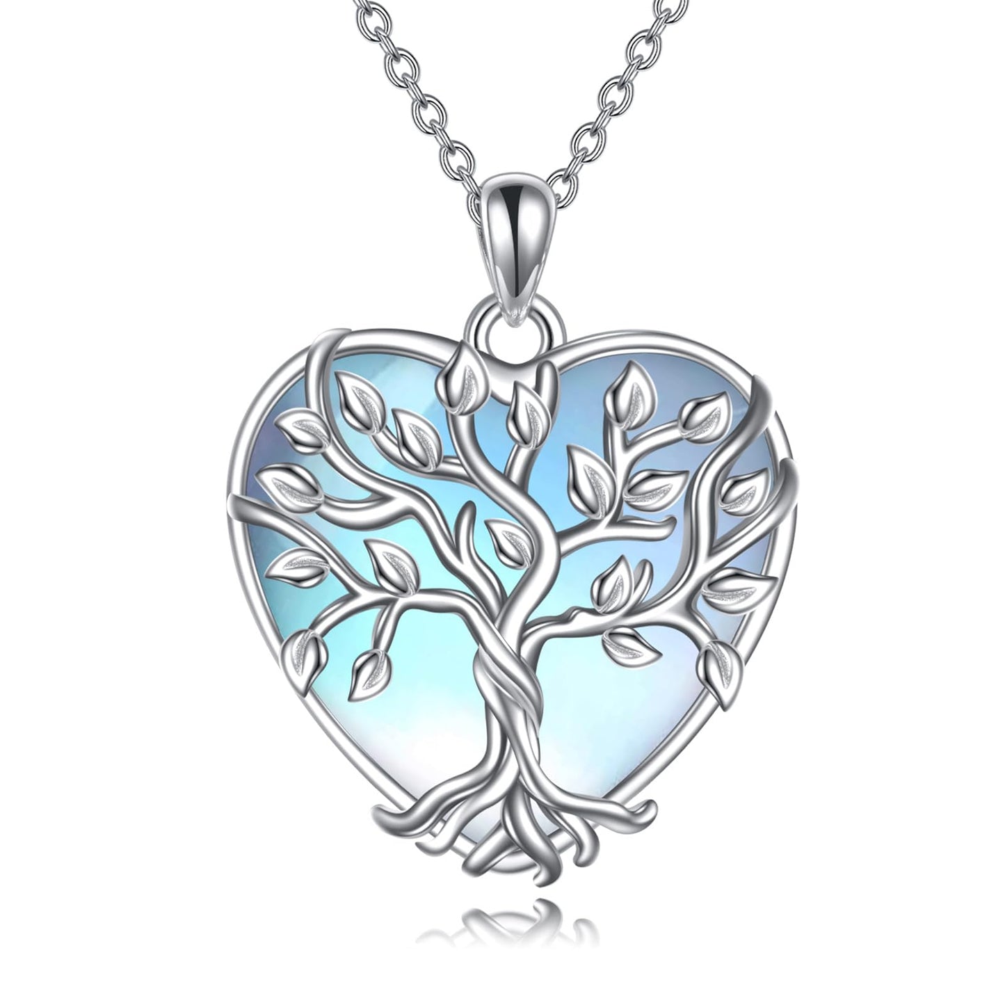 YAFEINI Moonstone Tree of Life Pendant Necklace - 925 Sterling Silver Heart Jewelry for Women