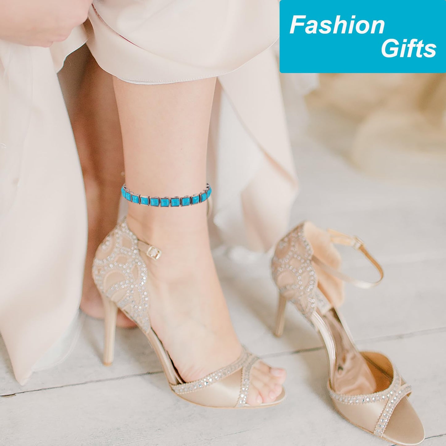 EnerMagiX Copper Anklet for Women, Pure Copper & Turquoise Magnetic Bracelet, Modern Style (0037)