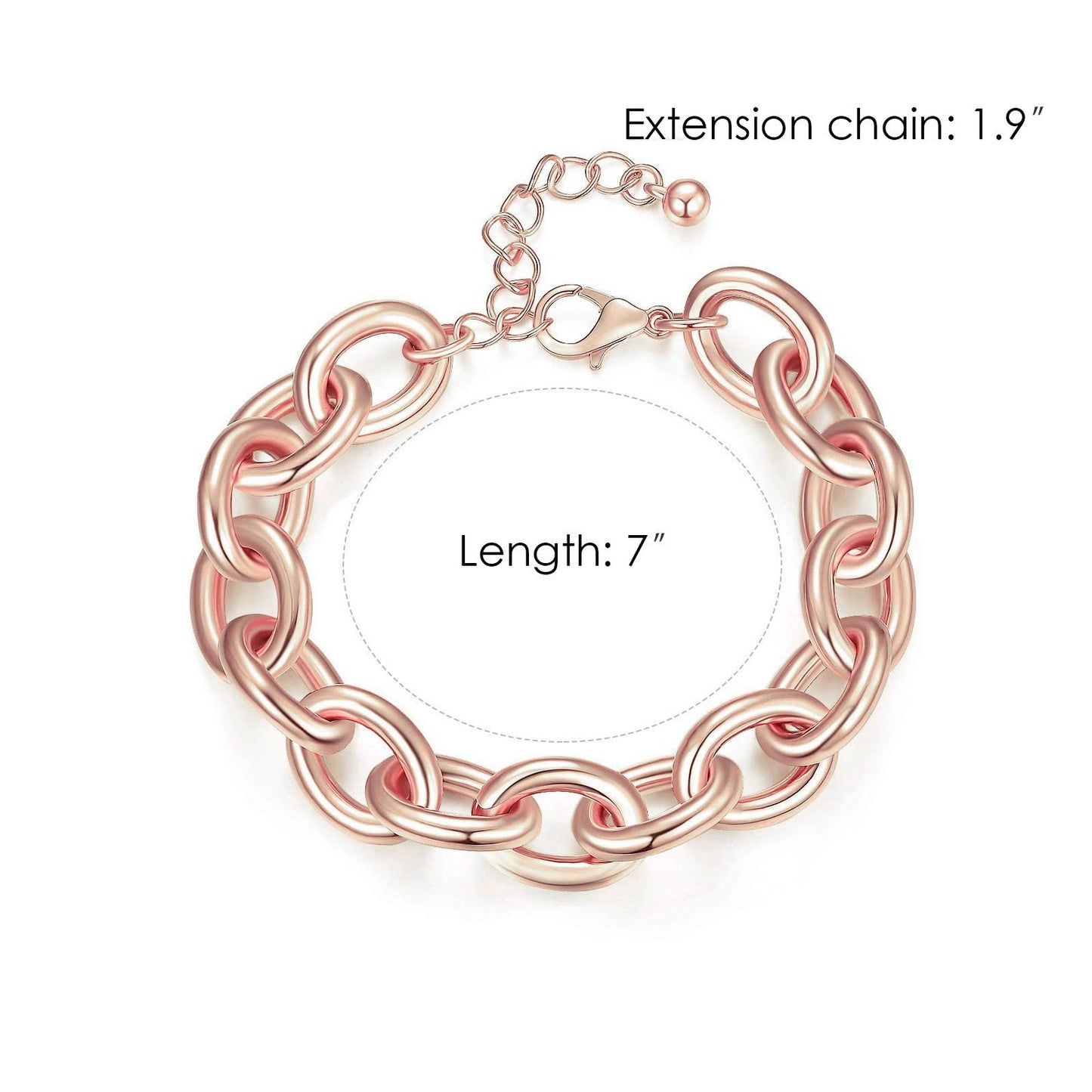 LANE WOODS Gold Bracelets for Women 14k Gold Plated Chunky Thick Large Link Chain Bracelet (Rose Gold)