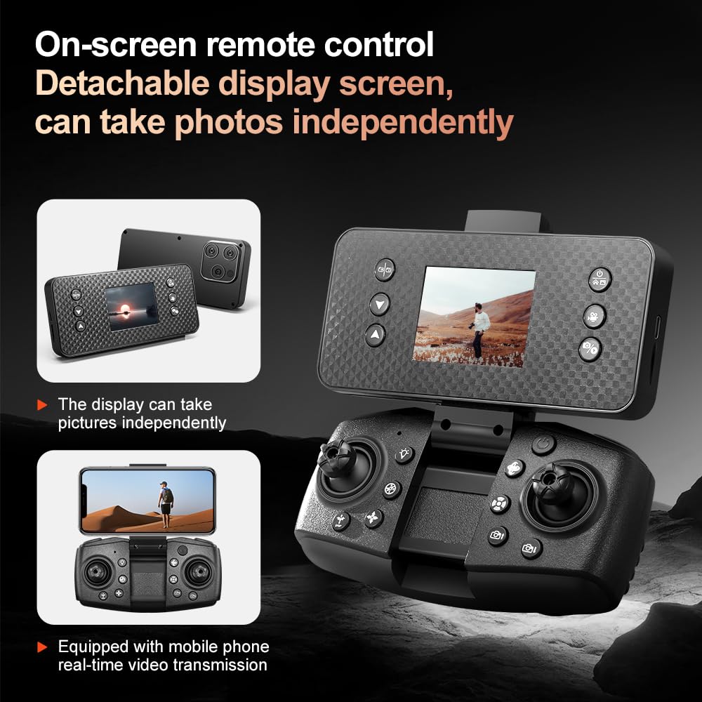 elecci A22 Drone with Screen Controller with SD card, 2 batteries, Brushless Motor, Optical Flow Localization, Active Obstacle Avoidance, with Black Outdoor Carrying Case.