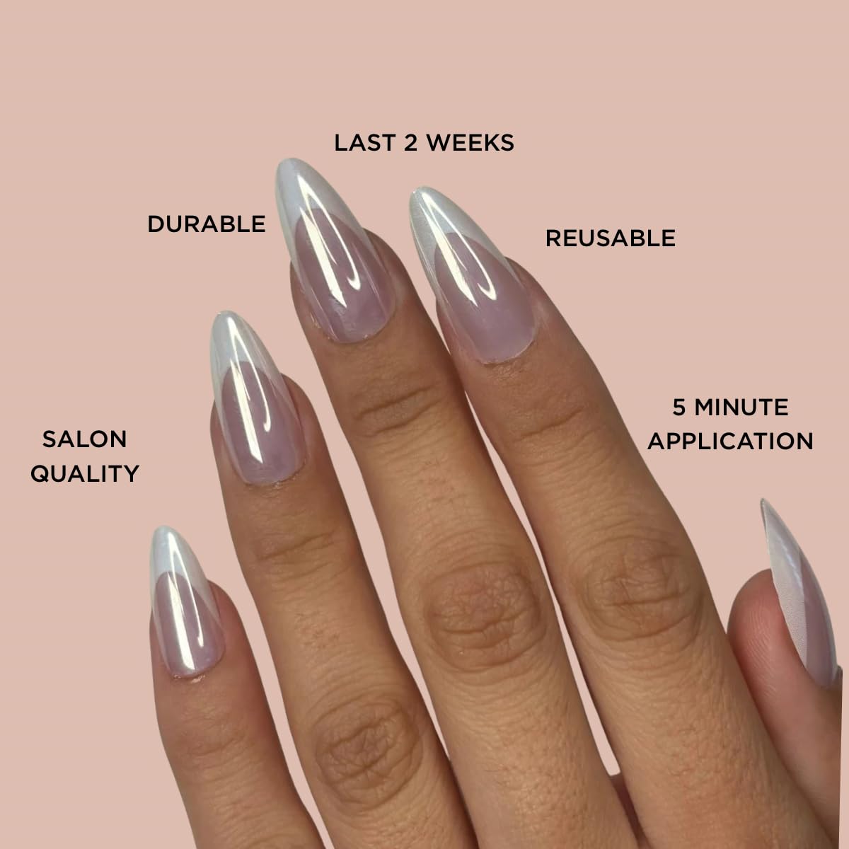 CHROME FRENCH Press-On Nails by Lavaa Beauty | Almond French Tip & Pearly Chrome Finish