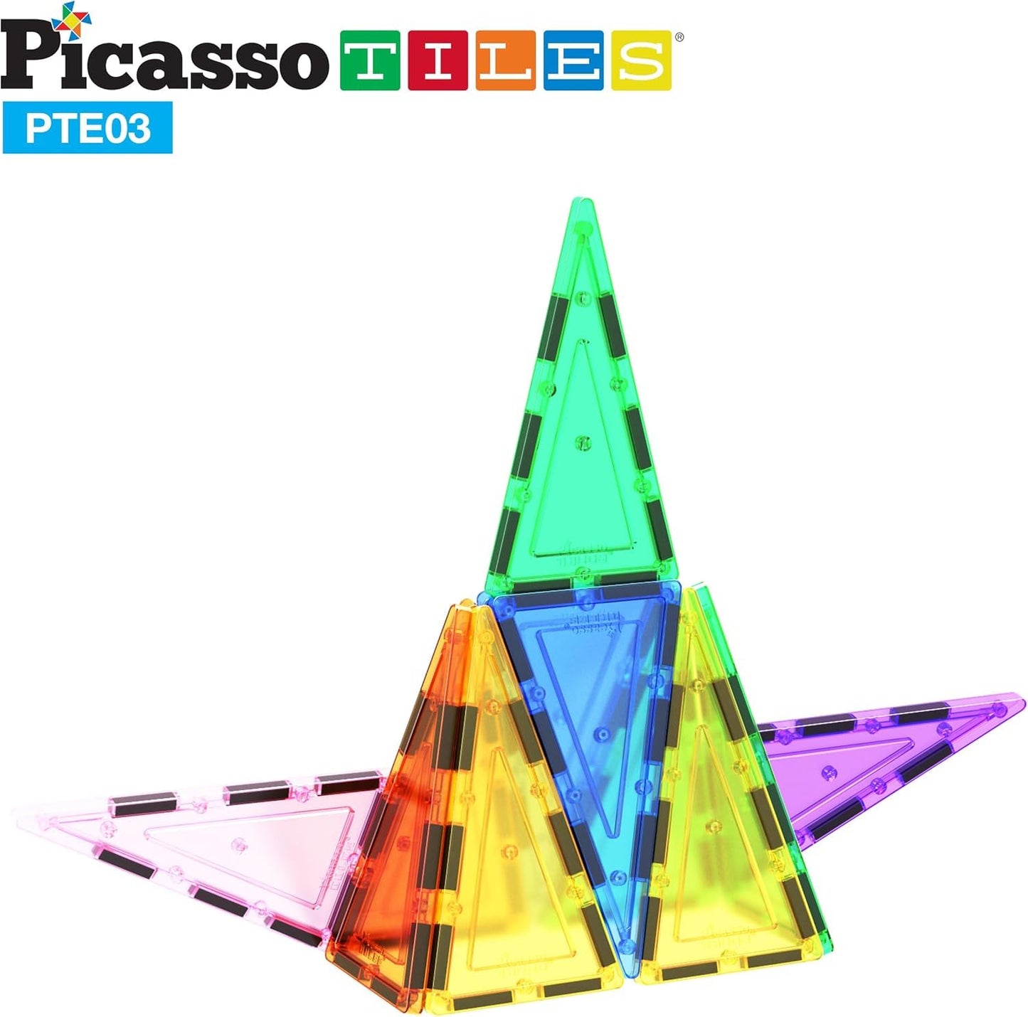 PicassoTiles 12pcs Magnetic Building Block Set Isosceles Triangle Magnet Tiles Construction Toy STEM Learning Kit Educational Playboard Prek Pretend Play Stacking Blocks Child Brain Development PTE03