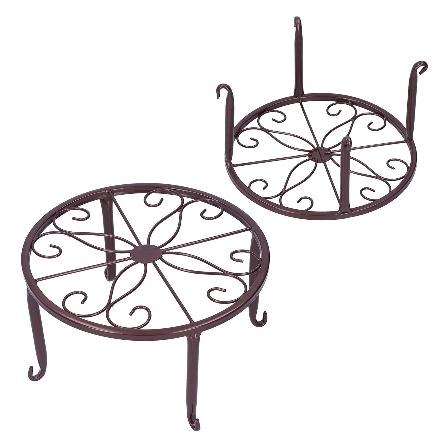 AQFNEB 2PCS Plant Stand Flower Pot Holder, Wrought Iron Plant Rack with 4 - Point Stable Base, Bronze Indoor Outdoor Planter Shelf for Living Room Balcony Office Decor
