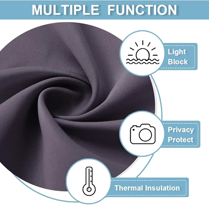 RYB HOME Blackout French Door Curtain - Privacy Thermal Insulated Window Shades for Patio Kitchen Front Entry Back Door Glass Window, Self Adhesive No Drill, 1 Panel, 26" W x 69" L, Grayish Purple