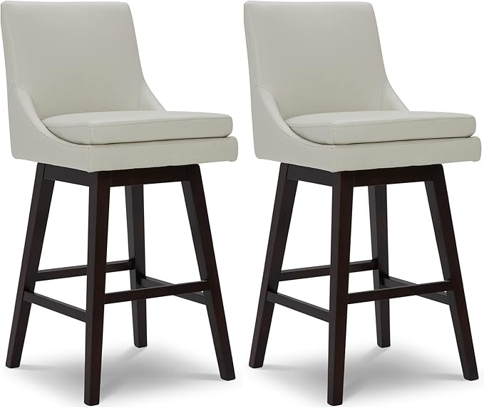 CHITA Bar Height Swivel Barstool with Back Set of 2, FSC Certified Upholstered Bar Stool, 30.7" H Seat Height, PU Leather in Creamy Gray