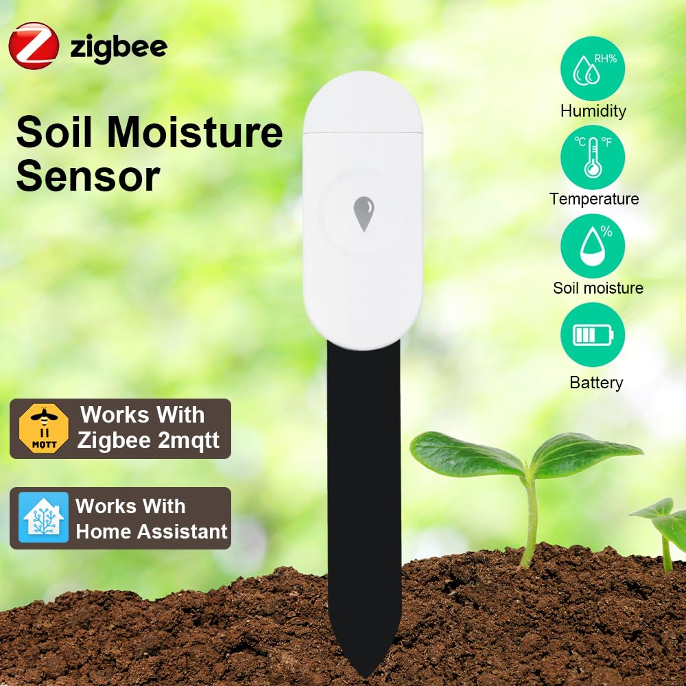 Haozee Intelligent Soil Moisture Sensor, 3 Pack, Zigbee Hub Required, Capacitive Sensor, Moisture/Temperature Meter for Garden Planting, Compatible with Home Assistant Zigbee2mqtt