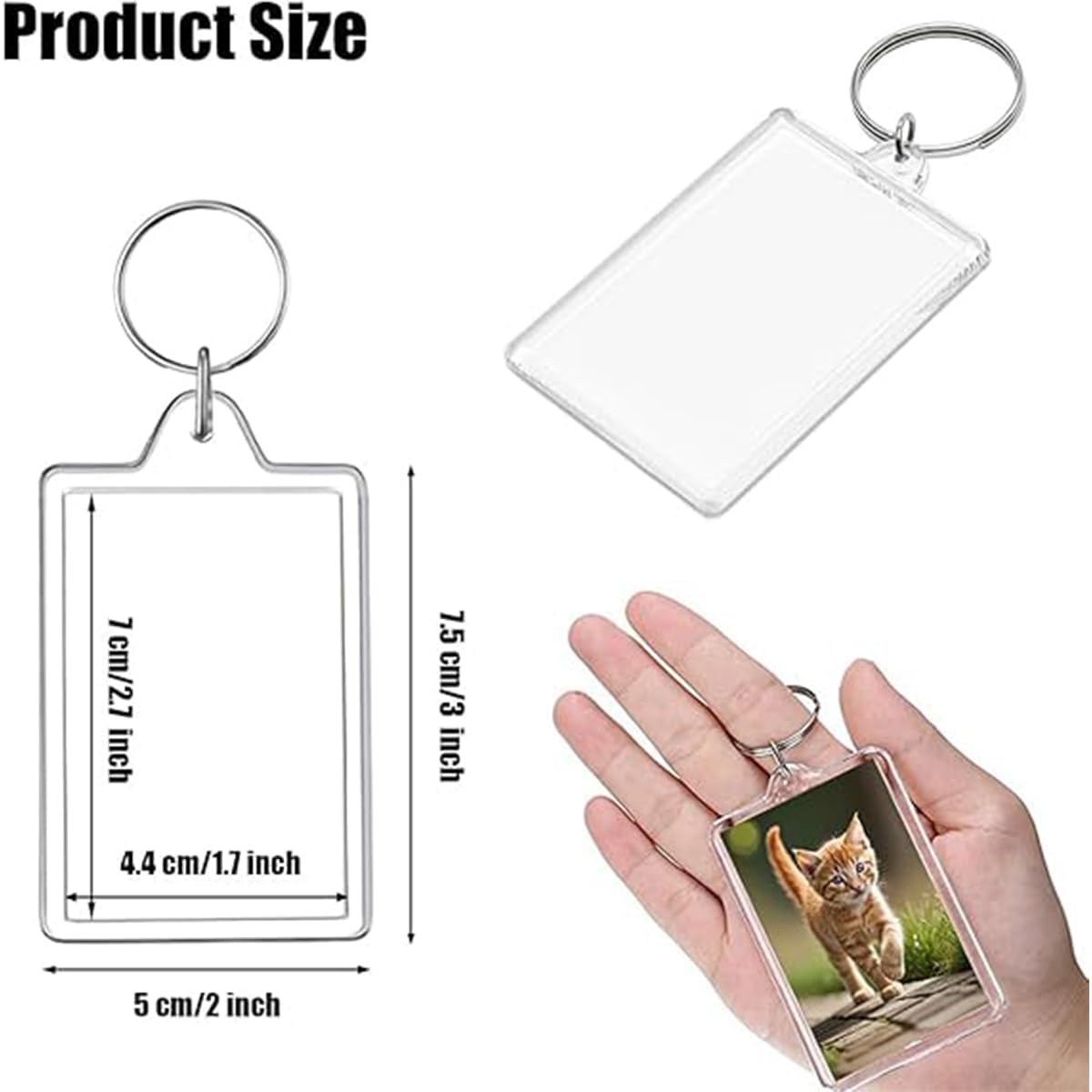 BOYIVI 16PCS Acrylic Photo Frame Keychain Holder Insert Blank Keyring Clear Picture Keychains for Customize DIY Craft Photo Display