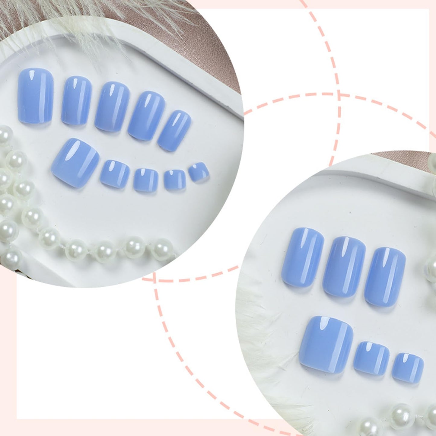 IMRAIN 48Pcs Solid Blue Press on Toenails Short Square Fake Toe Nails Full Cover Artificial Acrylic False Toenails Glossy Summer Glue on Nails for Women Girls