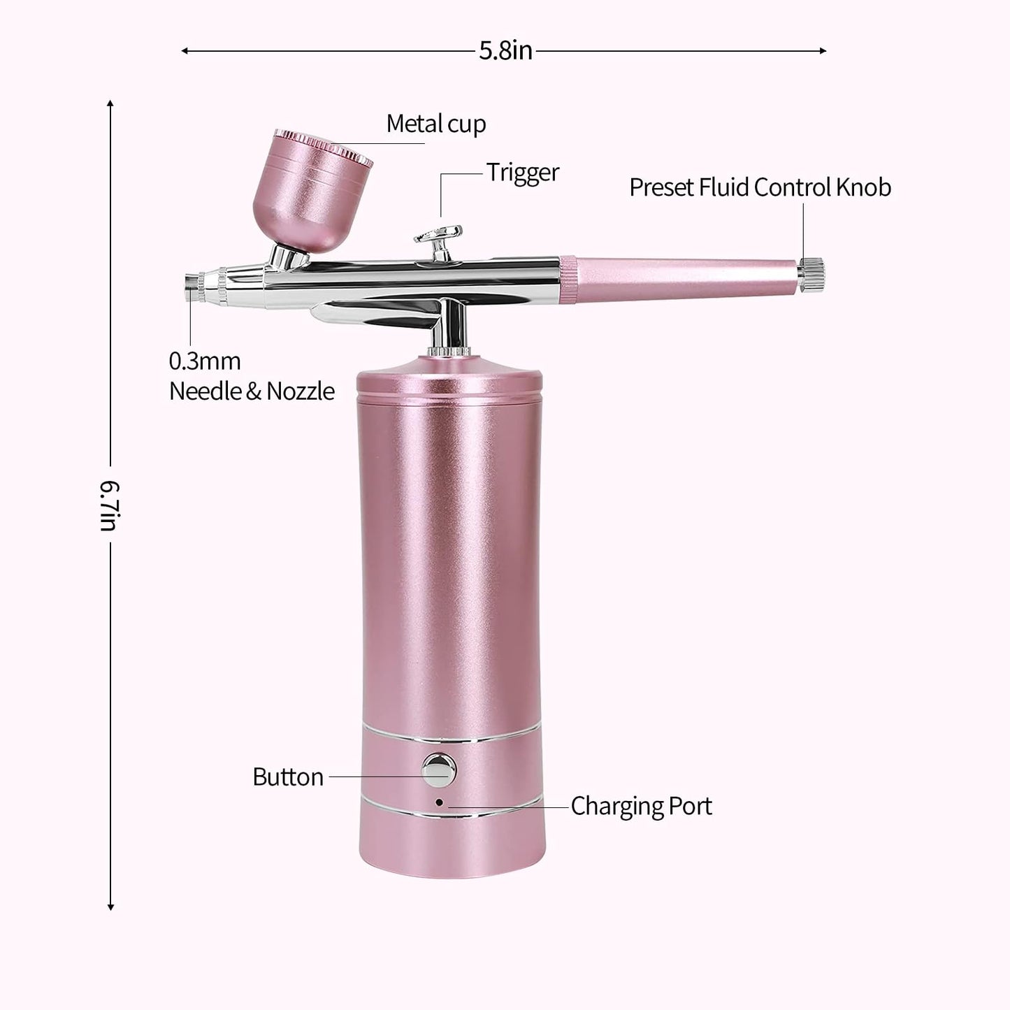 Airbrush Kit Air Brush Kit With Air Compressor Nail Charms Wireless Air Brush for Barber, Nail Art,Makeup, Model Painting (Pink)