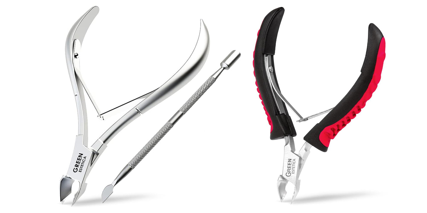 Cuticle Trimmer with Pusher & Nipper with Non-Slip Grip Handle Professional Stainless Steel Cuticle Cutter Sharp Blades Double Spring Cuticle Nippers for Nail Care Pedicure Manicure Nail Tools (Silver