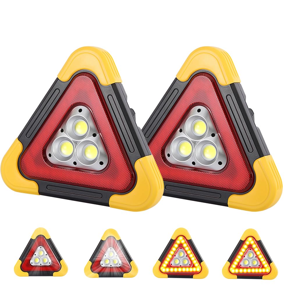 Tempsnow 2Pcs LED Emergency Triangle Solar Charging Safety Triangle 5 Mode