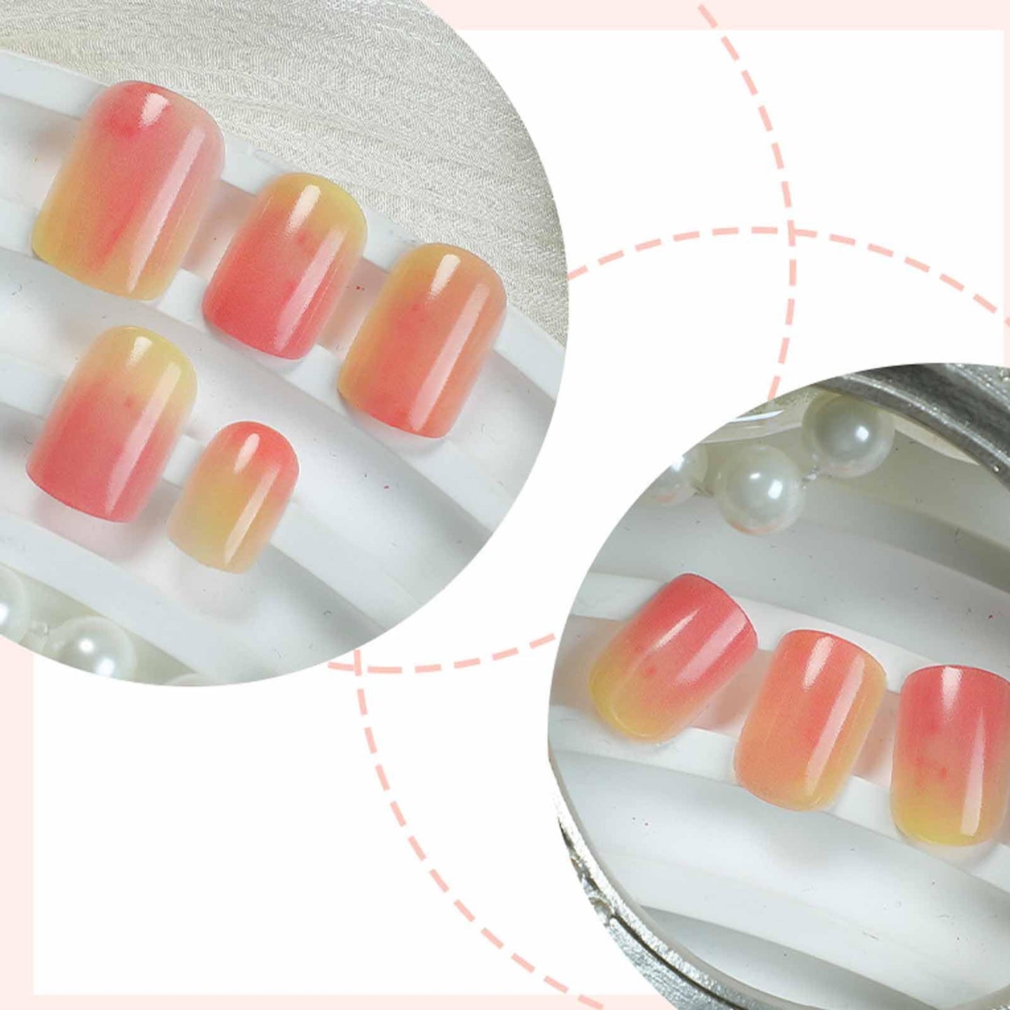 IMSOHOT Press on Nails Short Square Fake Nails Glossy Acrylic Full Cover Pink Yellow Ombre False Nails for Women Girls Summer Cute Glue on Nails 24Pcs