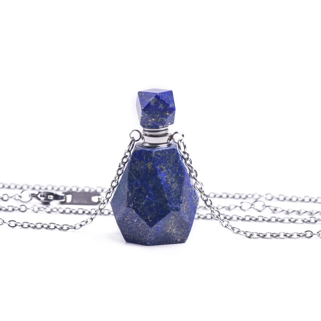 YGLINE Stone Essential Oil Diffuser Necklace for Women,Lapis Lazuli Healing Stone Perfume Bottle Pendant with Chain for Men