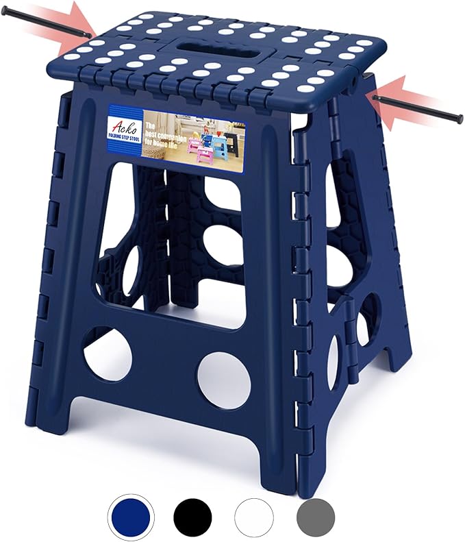ACKO Folding Step Stool Foldable 16 Inch 400 lbs Capacity, Plastic Stools for Adults and Kids, Collapsible Stools for Kitchen, Stepping Stool with Handle(Royal Blue)