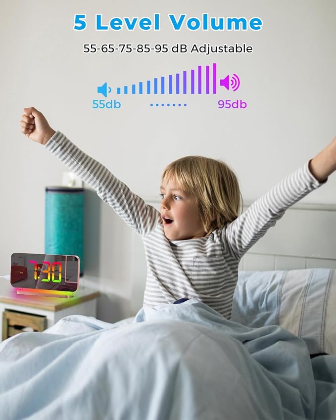 SZELAM Projection Alarm Clock,7.4 in LED Mirror Digital Clocks Projection on Ceiling Wall,with RGB Night Light,USB C Charging Port,Auto Dimming,Modern Desk Clock for Bedroom Decor - Rose Gold