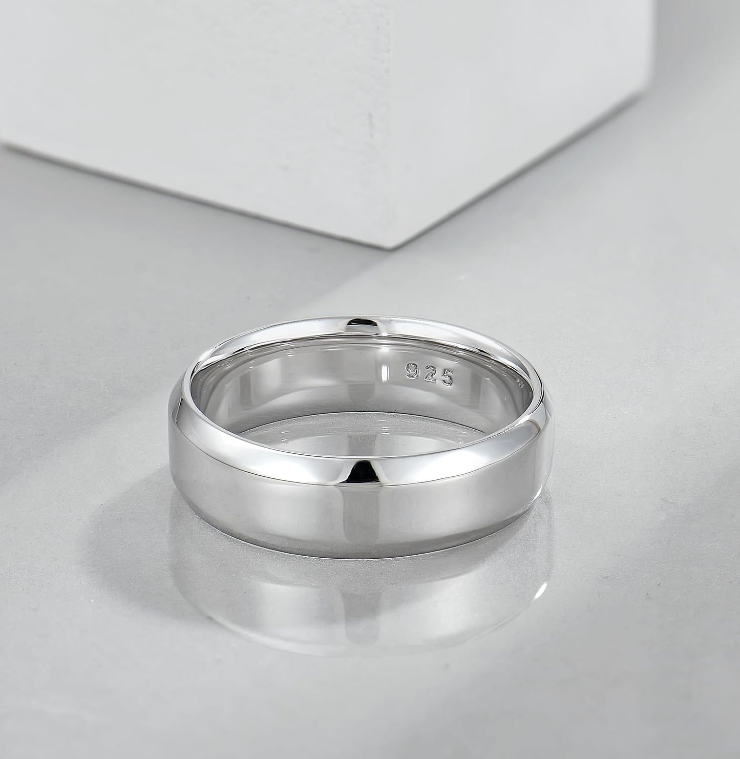STARCHENIE 6mm Wedding Band 925 Sterling Silver Ring for Men High Polish Finish Beveled Edge Size 8