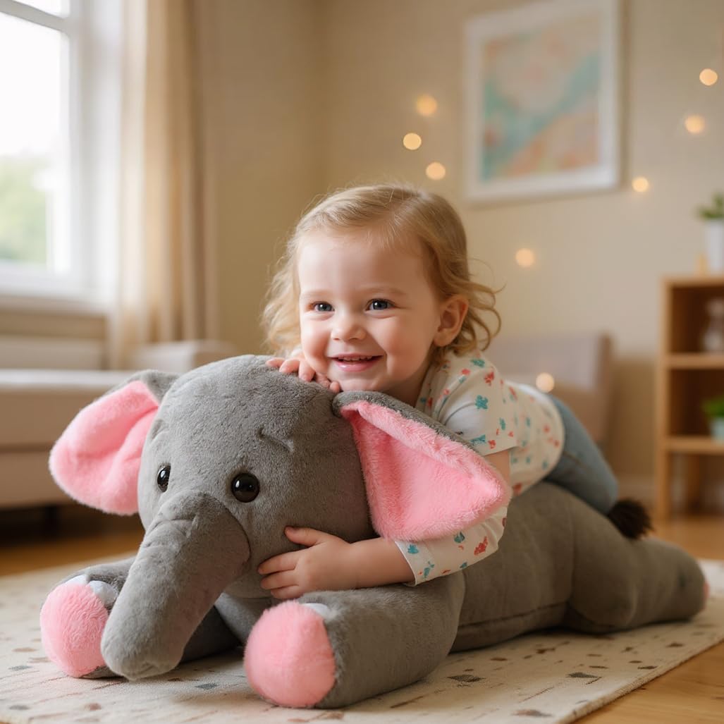 Cudhug 32" Big Elephant Stuffed Animal, Giant Grey Elephant Plush Toy Huge Size Fluffy Plushy Fat Plushie Gift for Kids