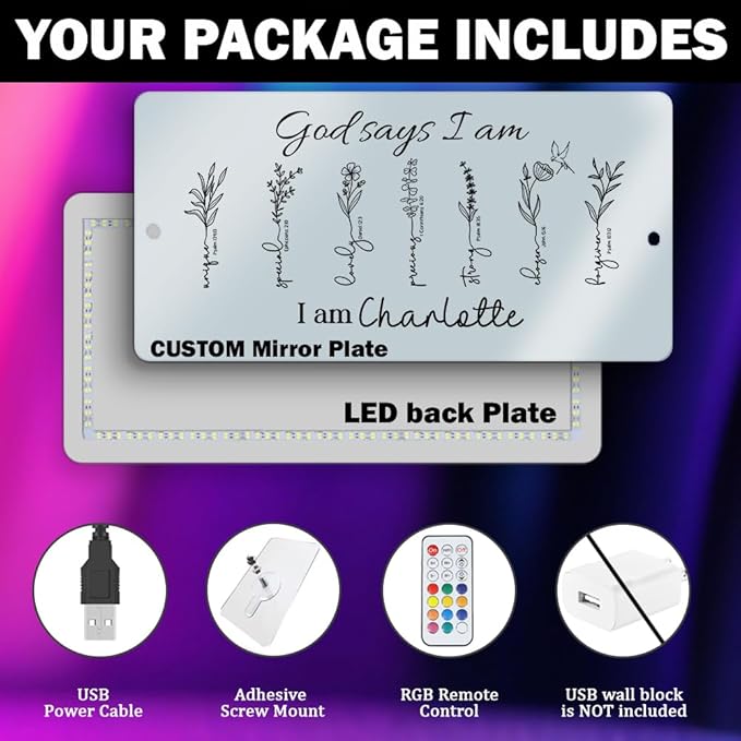 I Am Mirror - Personalized Affirmation LED Light - RGB Name Light Up Sign for Wall - Handmade Led Mirror for Bedroom