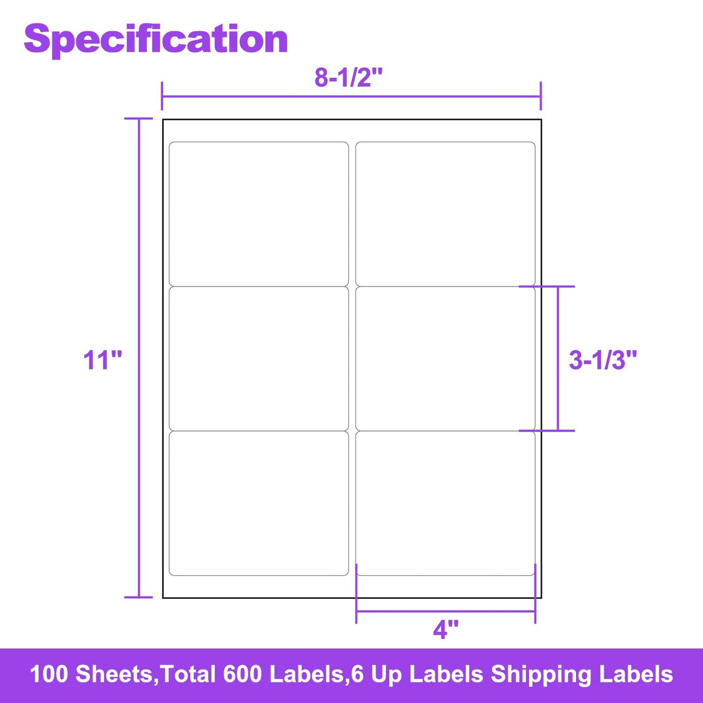 AveneMark 100 Sheets 600 Labels Shipping Address Labels, 6 up 3-1/3" x 4" Quick to Peel Stickers Paper for Laser & Inkjet Printers, Printable Mailing Labels Stickers (6 Labels per Page Sheet)