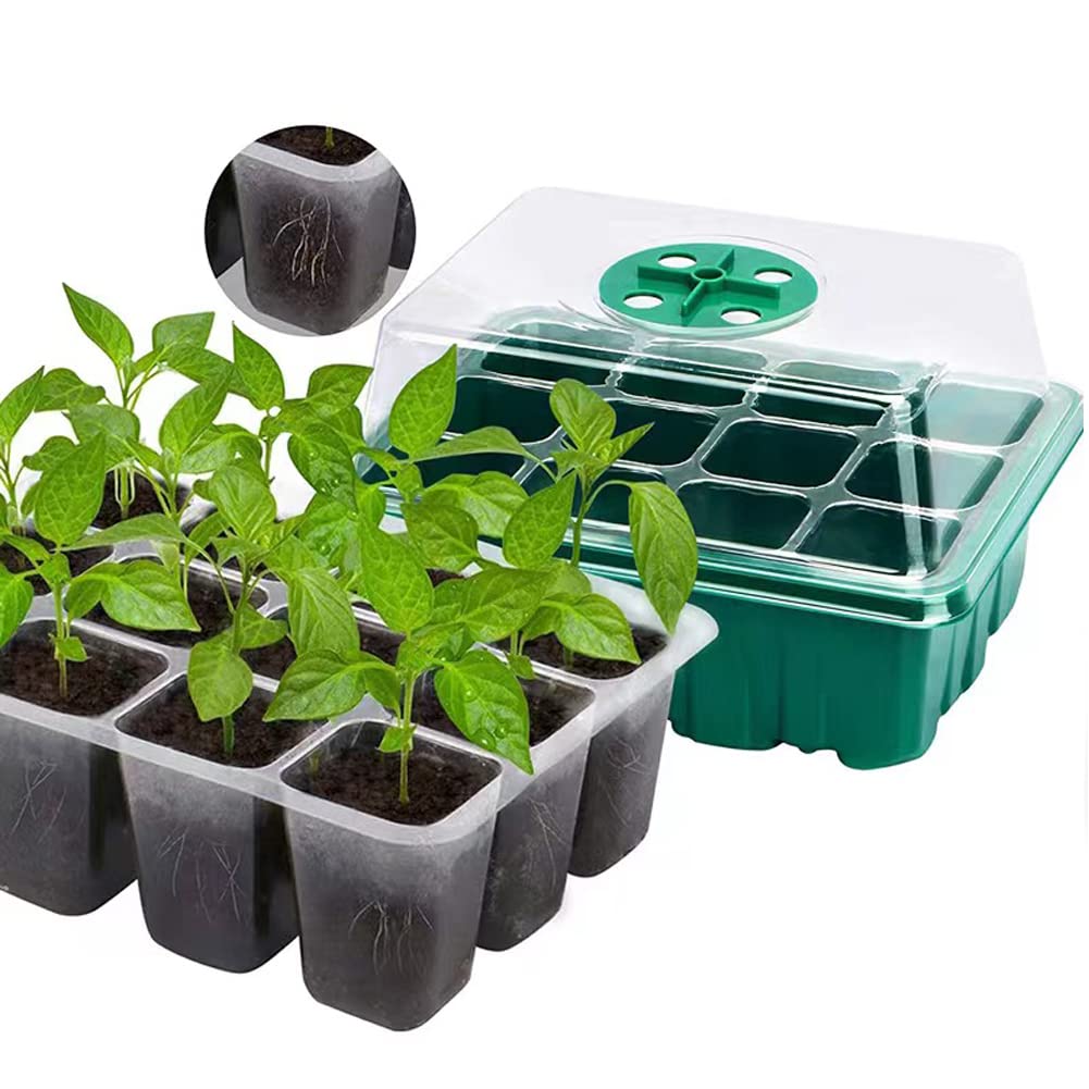 YOOAEFRTY 3-Pack Garden Propagator Plant Germination Set with Adjustable Humidity Dome and Base Greenhouse Grow Trays for Seeds Growing Starting (12 Cells per Tray)