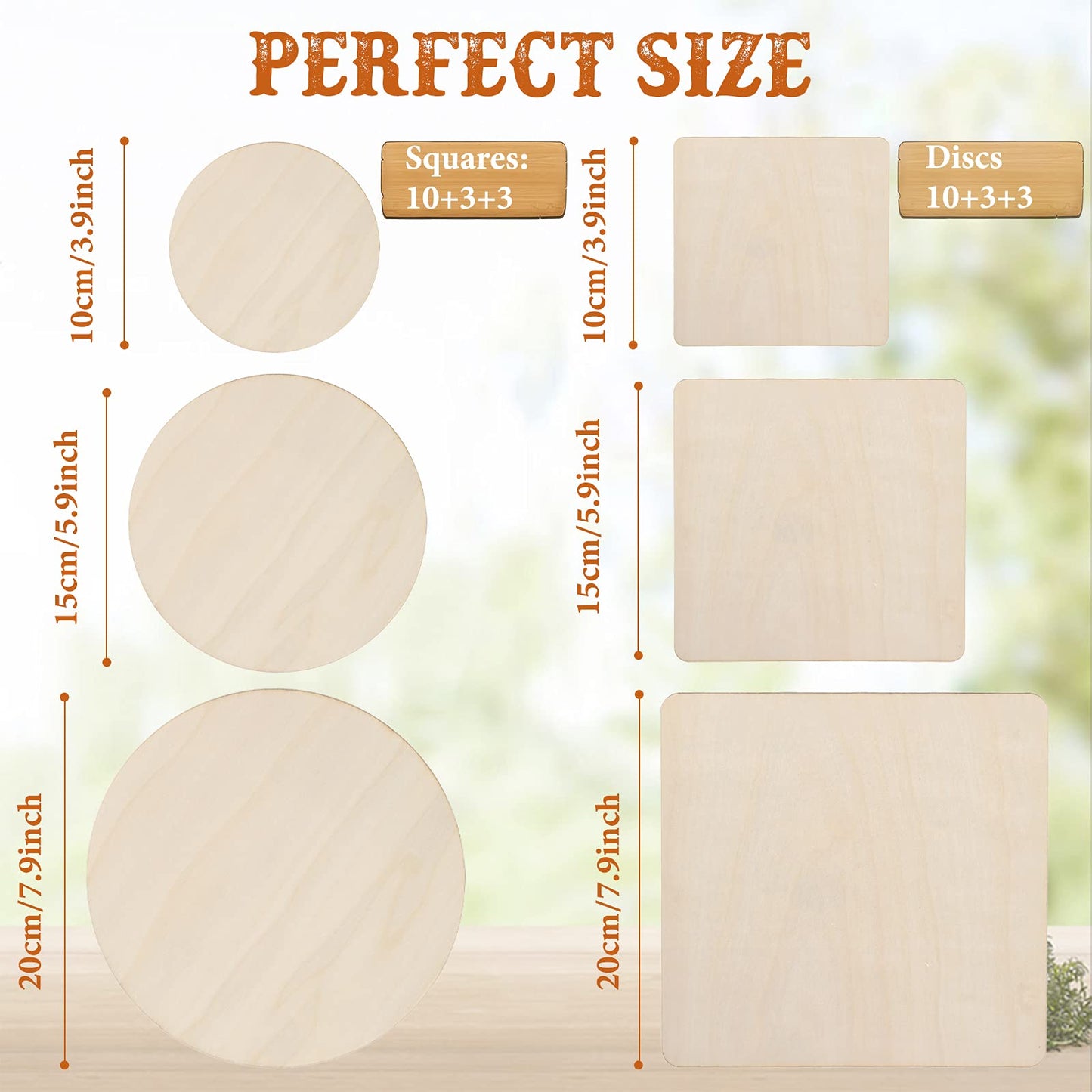 32 Pieces Unfinished Blank Wood Circles Squares for Crafts 3 Sizes Christmas Natural Wood Cutouts Tiles Round DIY Blank Discs for Tree Hanging Decor