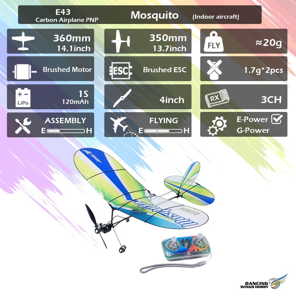 E43 Mosquito RTF RC Airplane for Adults, Micro EPP RC Foam Plane 14.1 Inch Wingspan, 2.4GHz 3CH Slow Flyer for Indoor Fly