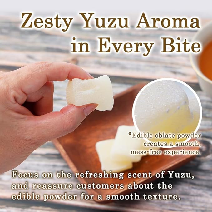 TOMOSAN Yuzu Mochi Candy, Traditional Japanese Citrus Sweets with Yuzu Paste, Soft & Chewy (300g / 10.58oz)