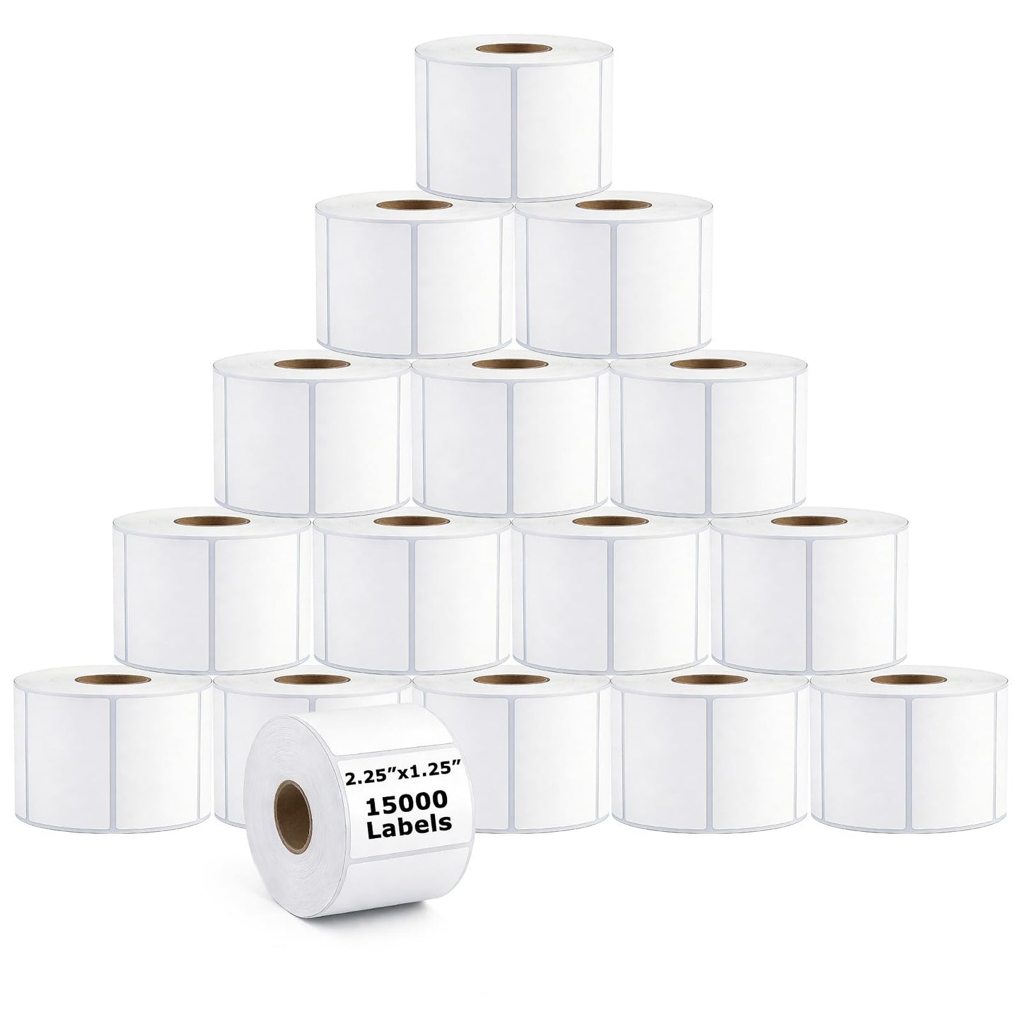 Volokitx 15 Rolls 2.25"x1.25" Direct Thermal Labels, 1000 Labels/Roll (15000 Labels), Self-Adhesive Address Barcode Sticker Label Rolls, Compatible with Zebra, Rollo, Munbyn & Most Thermal Printers