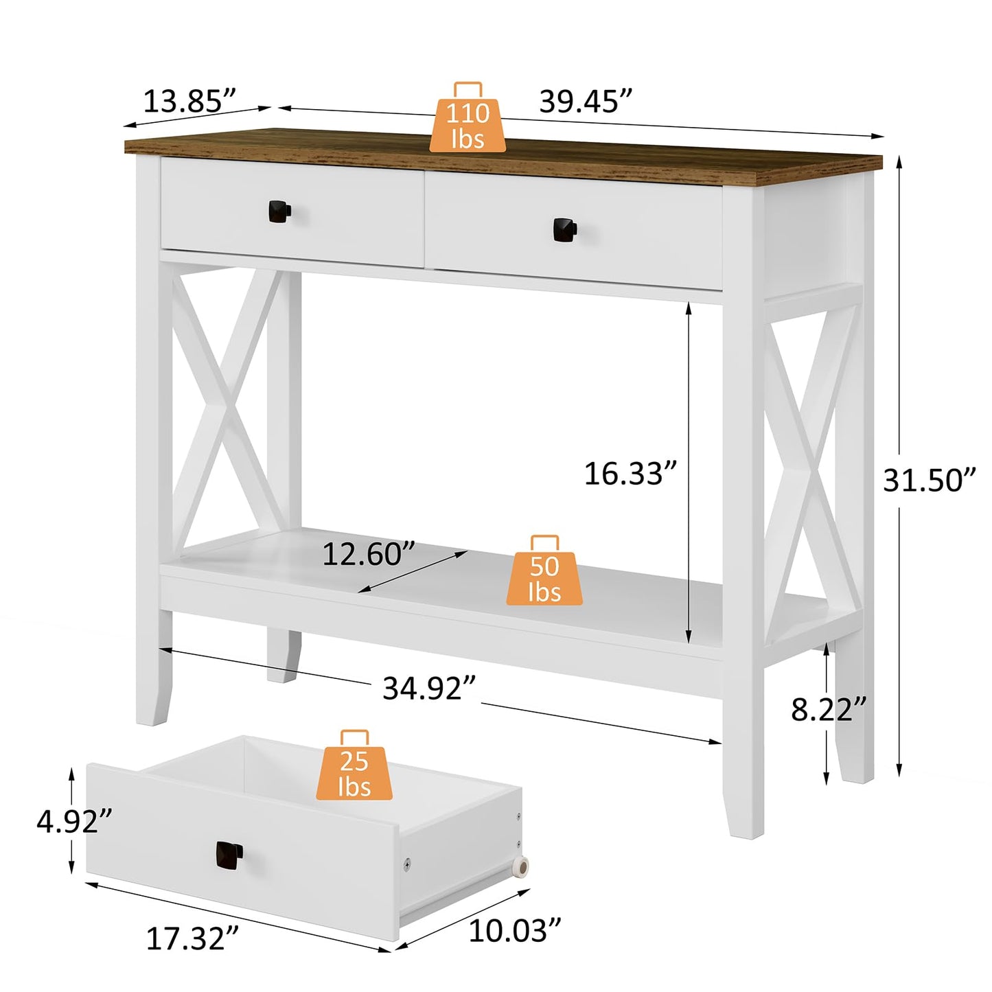 Lomojo Console Table,Sofa Table 13.8" D x 39.37" W x 31.5" HEntryway Table with 2 Drawers Storage Shelve Foyer Table for Entryway Farmhouse Hallway Tables (White)