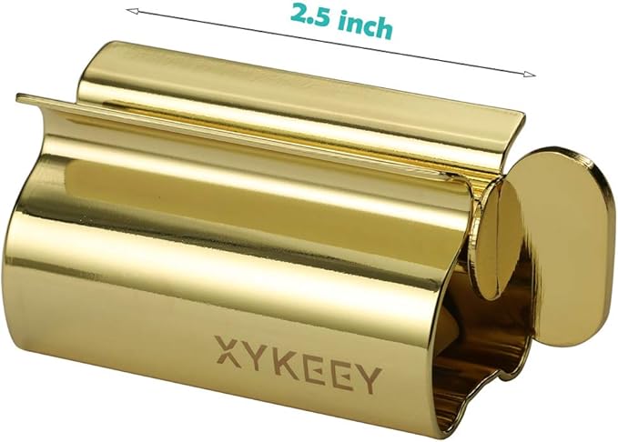 XYKEEY Toothpaste Tube Squeezer - Set of 2 Toothpaste Squeezer Rollers, Metal Toothpaste Tube Wringer Seat Holder Stand (Gold)