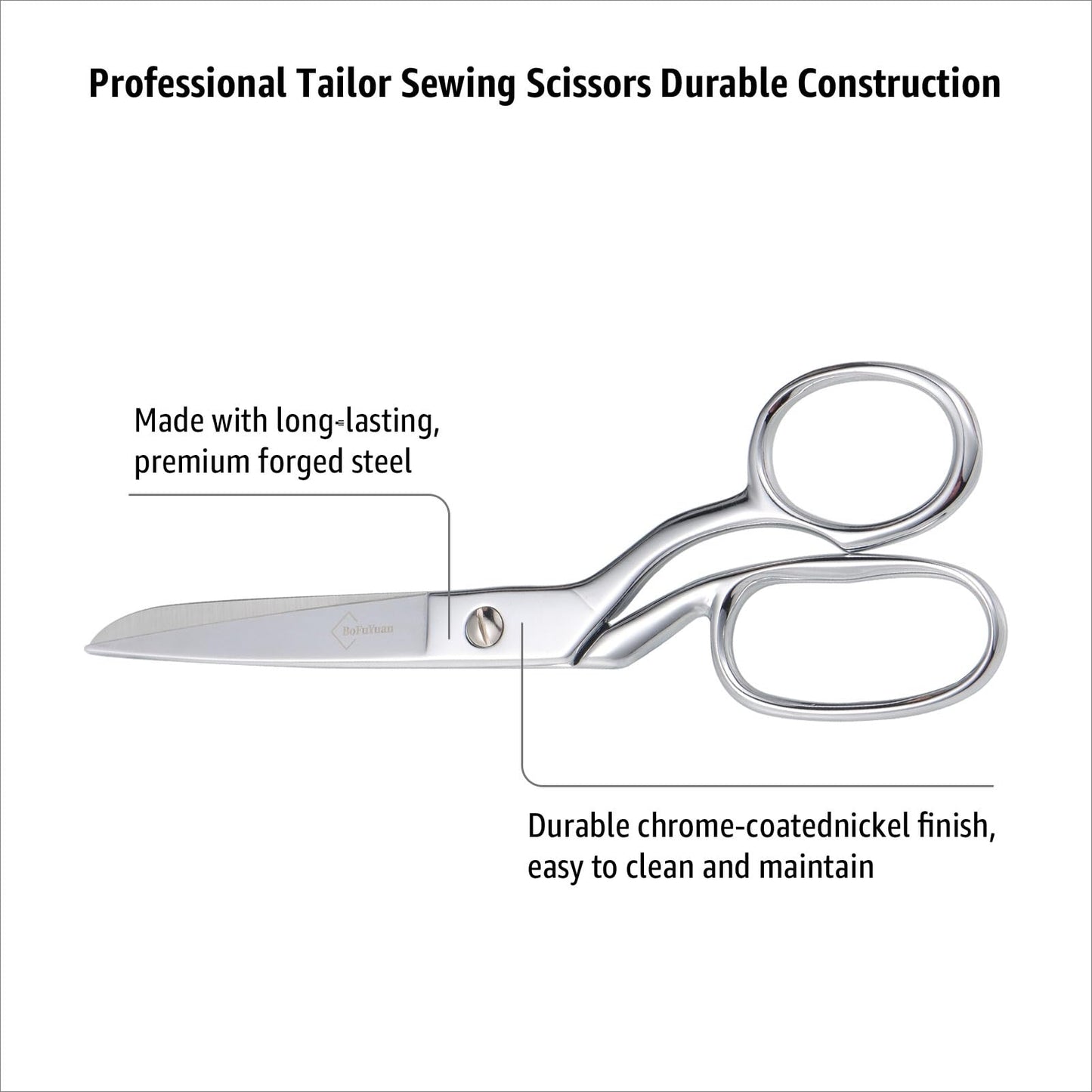 BoFuYuan Professional Stainless Steel Fabric Scissors, 8-Inch Heavy Duty MultiPurpose Tailor Sewing Scissors for Fabric Cutting, Leather, Craft, Sharp Precision Shears Blades, Ergonomic Comfort Grip