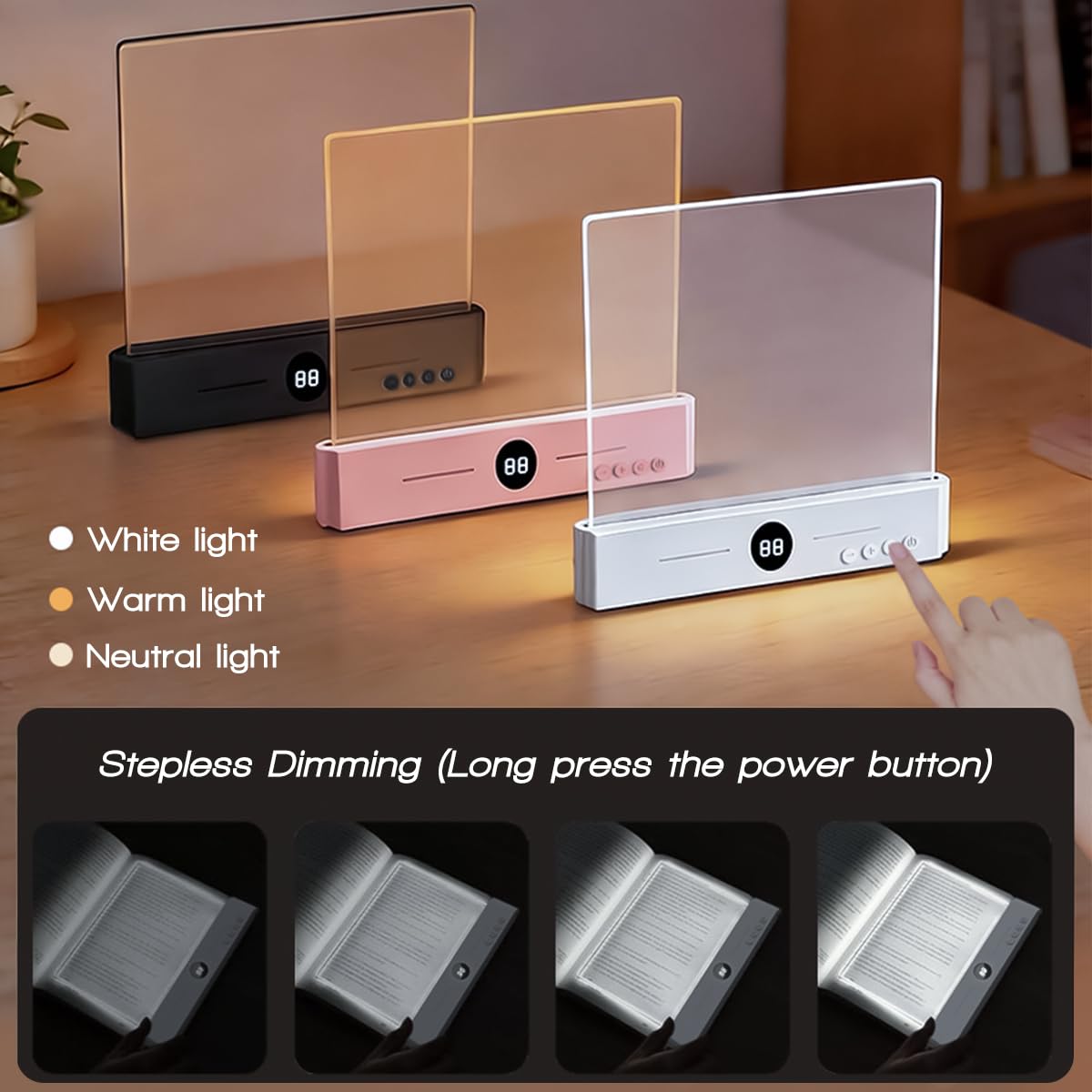 DEYOT Flat Book Light,2026 Upgrade, Book Light Treasure Box, Reading in Bed at Night with 3 Colors & Timer, Dimmable Panel Plate Book Lamp Full Page Light, Bookish Gifts for Book Lovers(White)