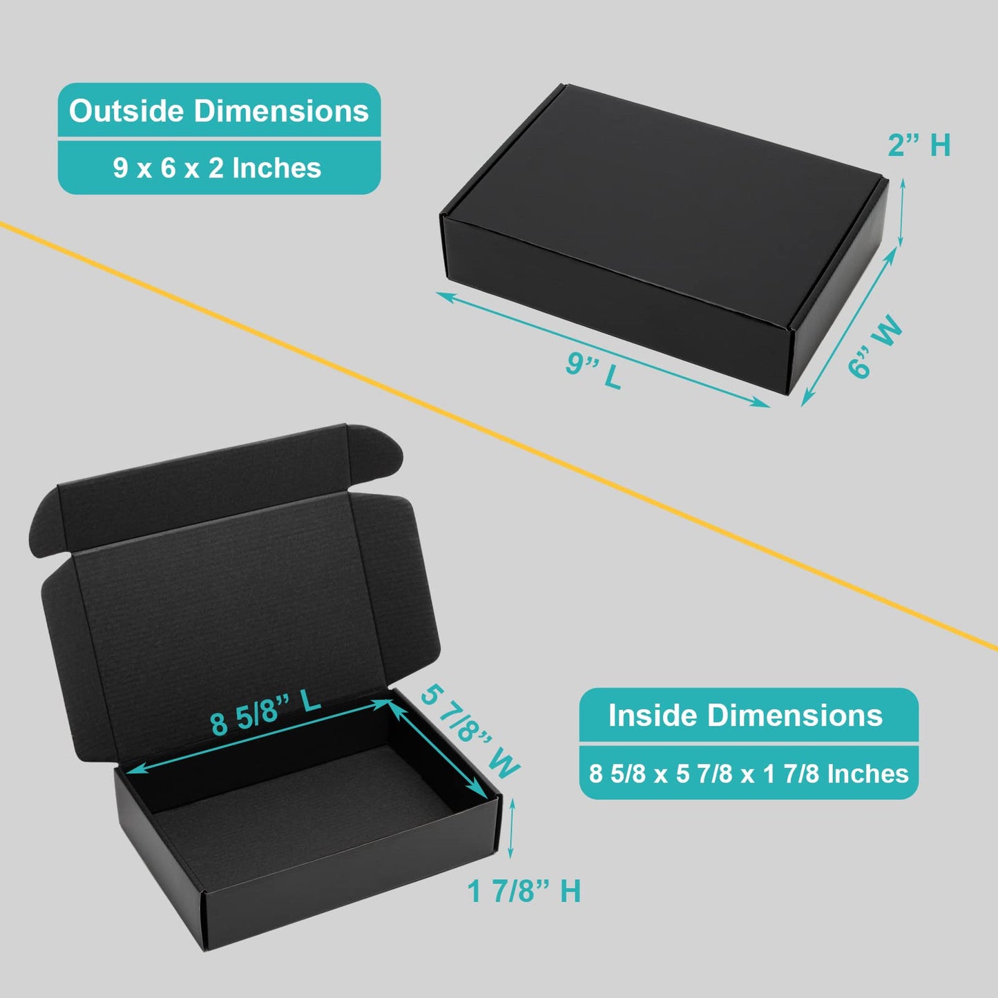 Mcfleet 9x6x2" Black Shipping Boxes - 24 Pack Corrugated Cardboard Mailing Box Packaging for Small Business - Tab Locking Literature Mailer Flat Empty Gift Packing Supplies