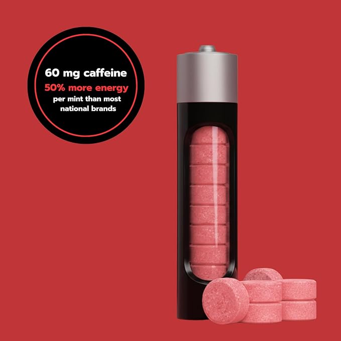 Caffeine Mints by Rally, 60milligram Caffeine, Instant Energy, Fresh Breath Caffeinated Mints, 0 Sugar, Cinnamon Flavor (6 Packs, 60 Mint)