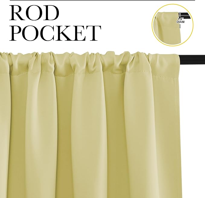 NICETOWN Kitchen Curtains, Short Blackout Drapes, Paler Yellow, 42" Wide by 54" Long, 2 PCs, Thermal Insulated Blackout Curtain Panels for Kids Room, Play Room