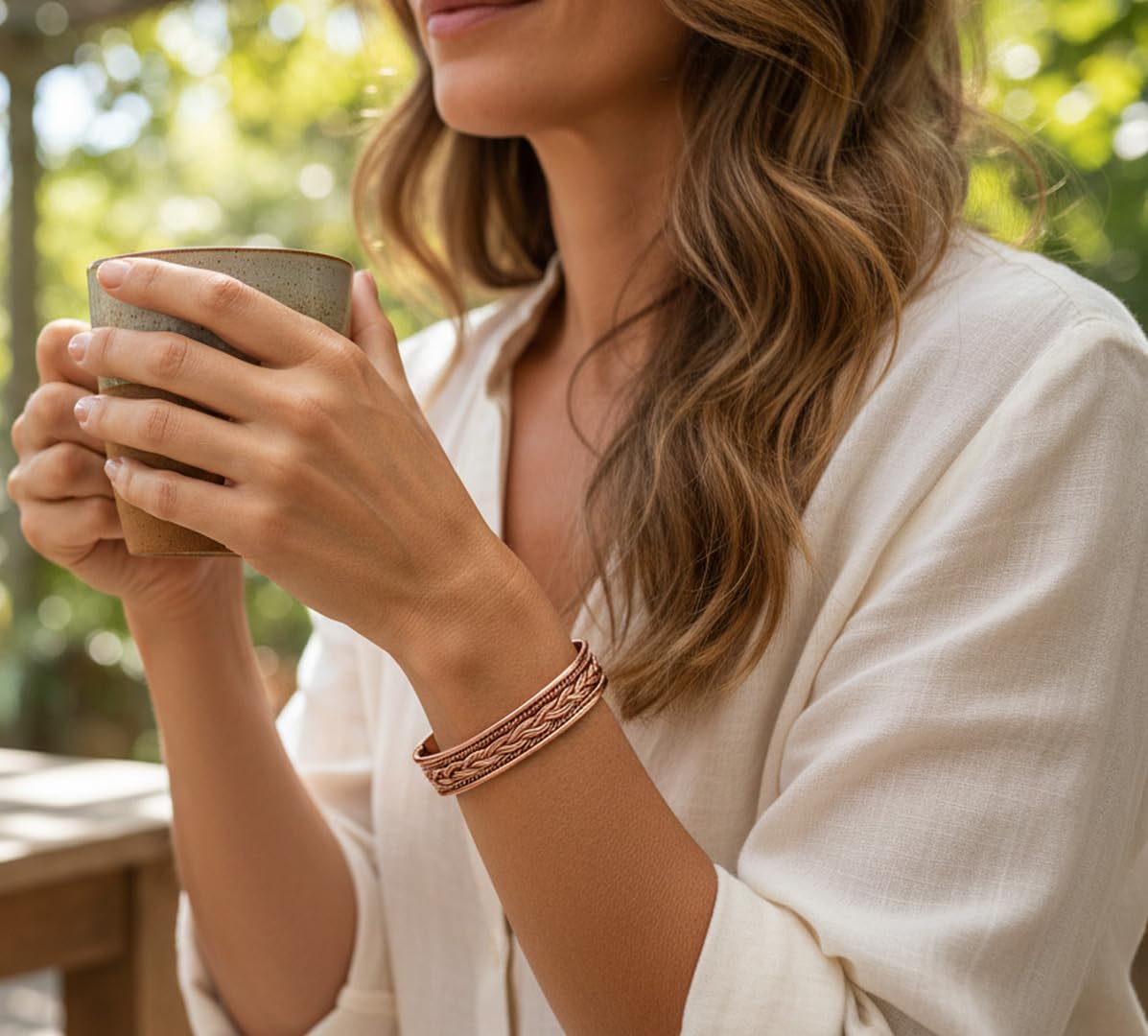 Touchstone Copper magnetic bracelet Tibetan style. Hand forged with solid and high gauge pure copper. Elegant braid pattern.