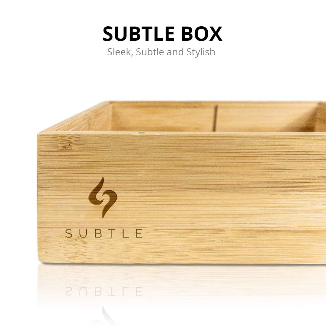 Subtle Rolling Tray Stash Box - Large Bamboo Box w/Ample Storage Space to Organize Herb Accessories - Comes with Convertible Rolling Tray Lid - (10" x 8" x 3.5")