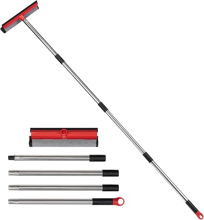 2 in 1 Standard Window Squeegee, Home Window Cleaner with 59" Poles,Washing Squeegee Suit for Glass Door Cleaner, Multi-Use Car Windshield Cleaning Tool with Long Handle for High Outdoor Windows